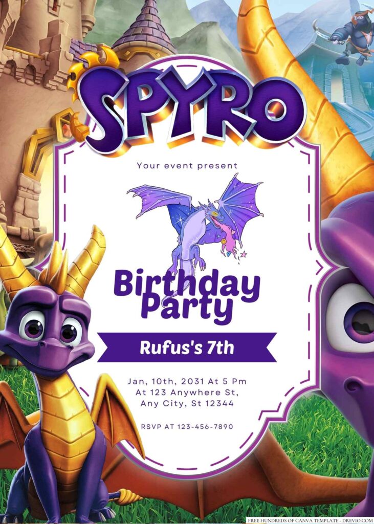 Free Editable Spyro the Dragon Birthday Invitation