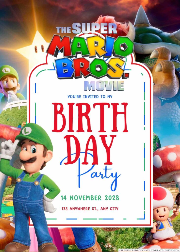 Free Editable Super Mario Bros. Birthday Invitation