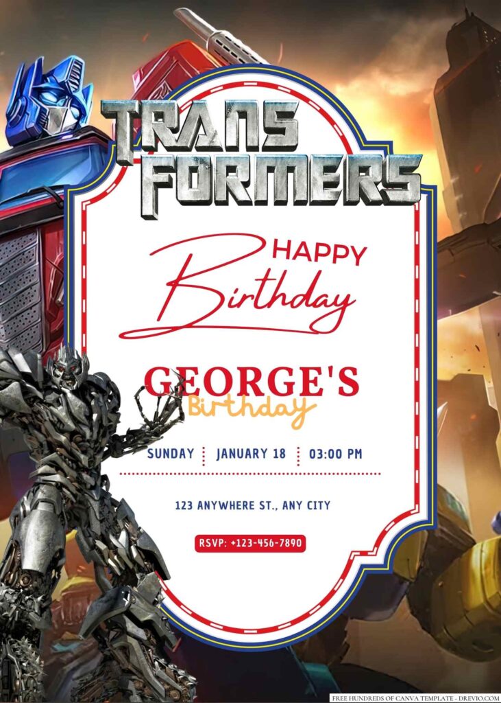 Free Editable Transformers Birthday Invitation