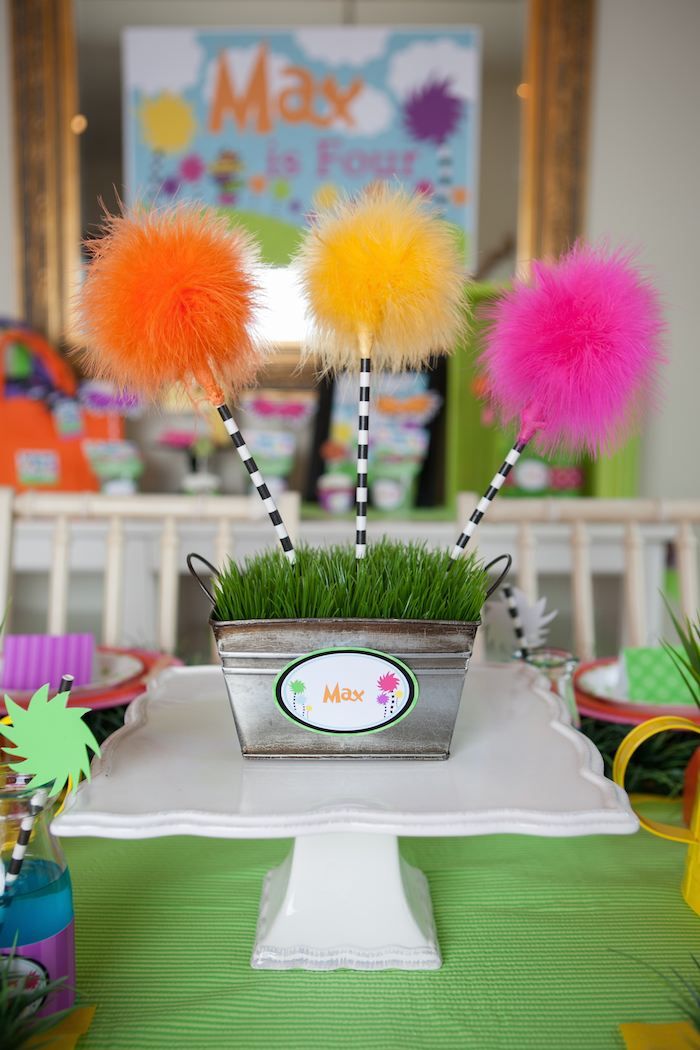 Cute Lorax invitations featuring colorful Truffula trees, Bar-ba-loots, butterflies, mushrooms, and vibrant Dr. Seuss-inspired scenery