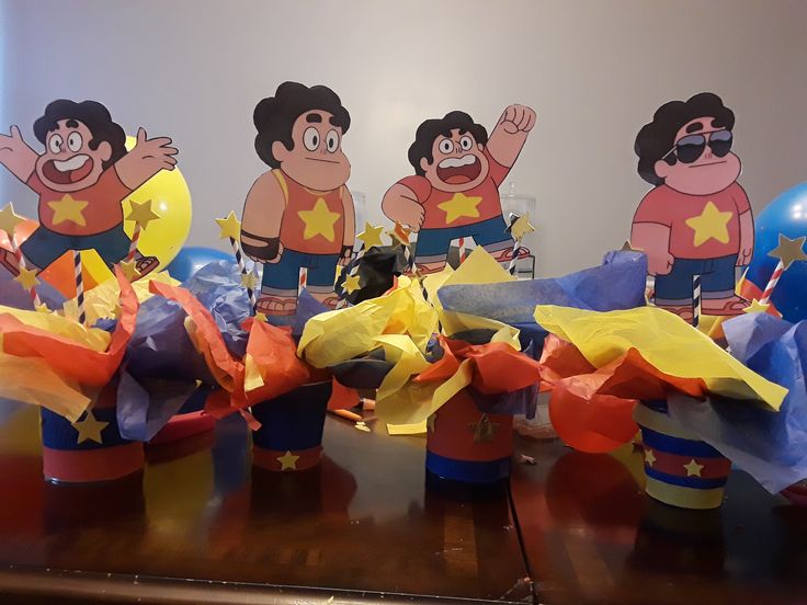 Editable Steven Universe Canva invitation featuring Steven and friends with vibrant gemstone themed decorations
