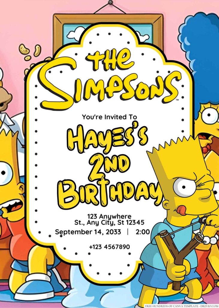The Simpsons (Homer, Marge, Bart, Lisa, and Maggie) Birthday Invitation