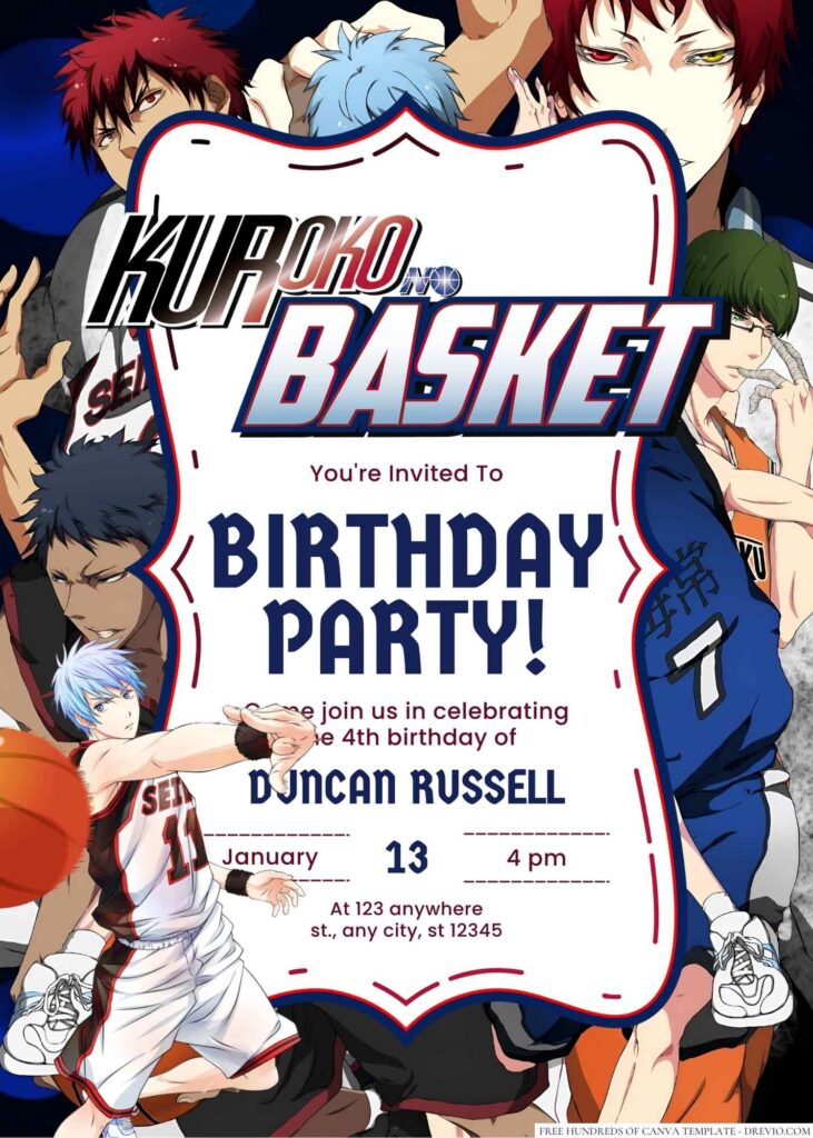 Kuroko no Basket Birthday Invitation