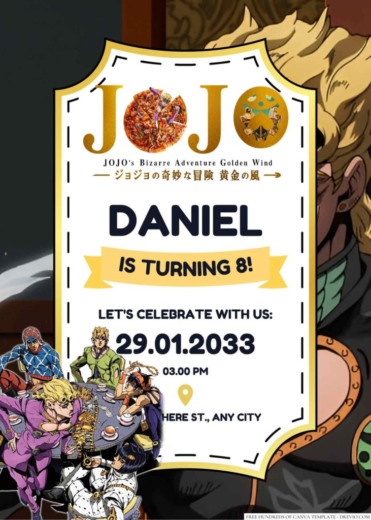 Jojo's Bizarre Adventure Golden Wind Birthday Invitation