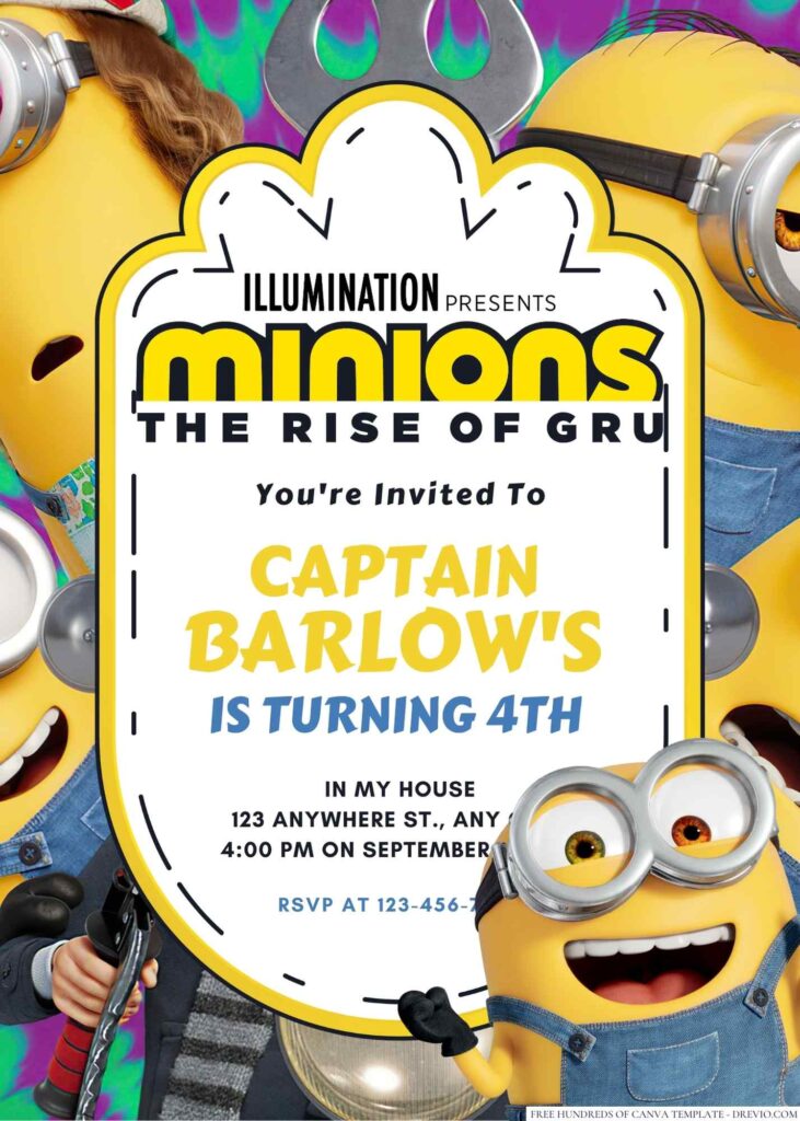 Minions The Rise Of Gru Birthday Invitation