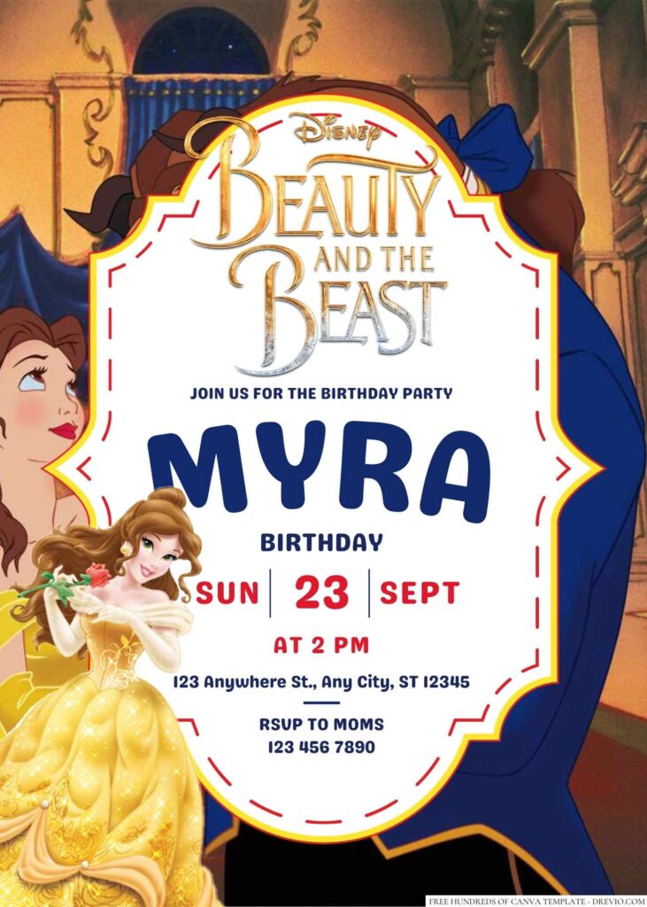 Belle (Beauty and the Beast) Birthday Invitation