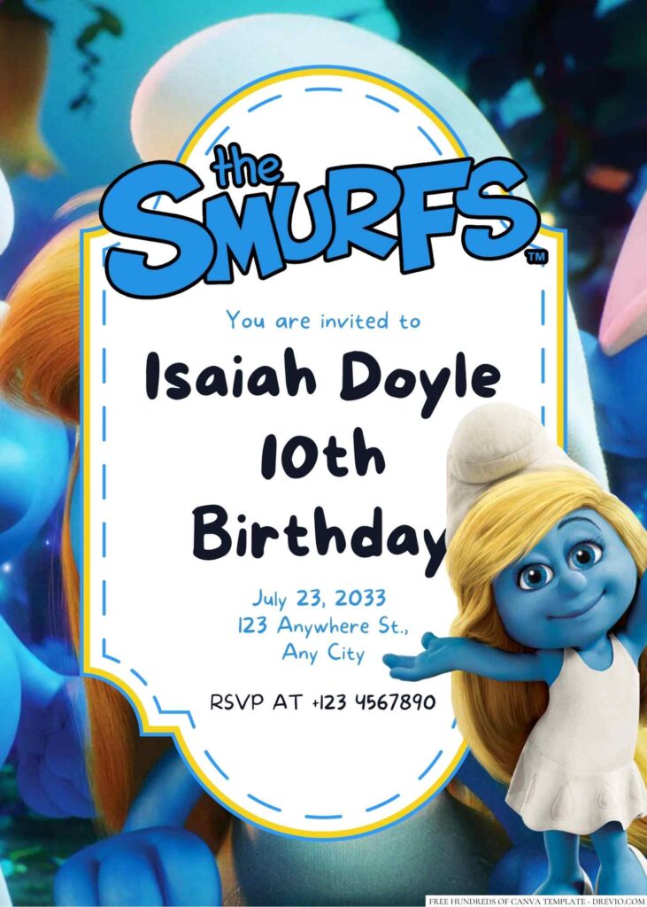 Smurfette Birthday Invitation