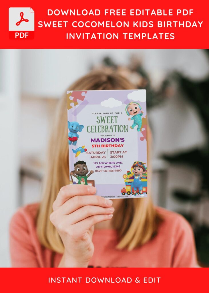 (Free Editable PDF) Nursery Cocomelon Birthday Invitation Templates J