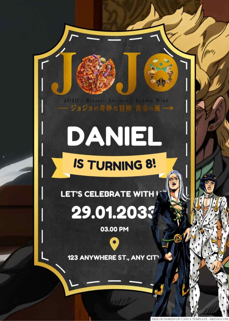 Jojo's Bizarre Adventure Golden Wind Birthday Invitation
