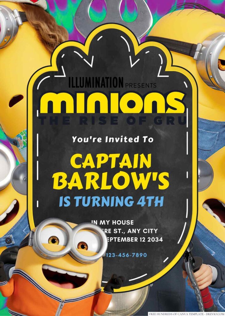 Minions The Rise Of Gru Birthday Invitation