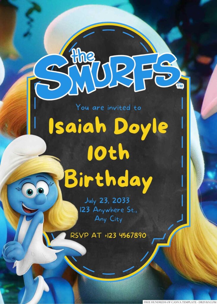 Smurfette Birthday Invitation