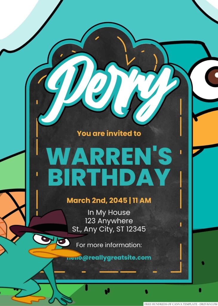 Perry the Platypus Birthday Invitation