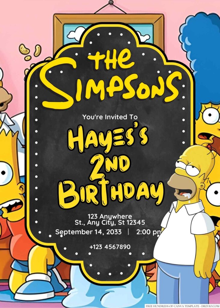 The Simpsons (Homer, Marge, Bart, Lisa, and Maggie) Birthday Invitation