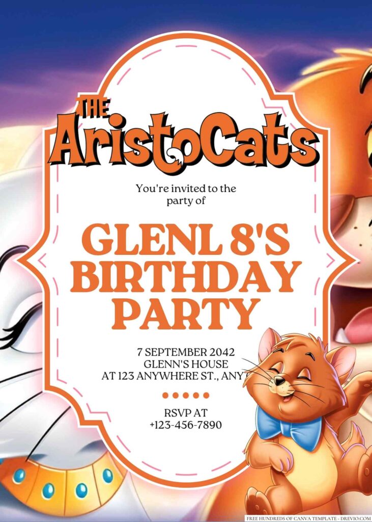 The Aristocats Birthday Invitation
