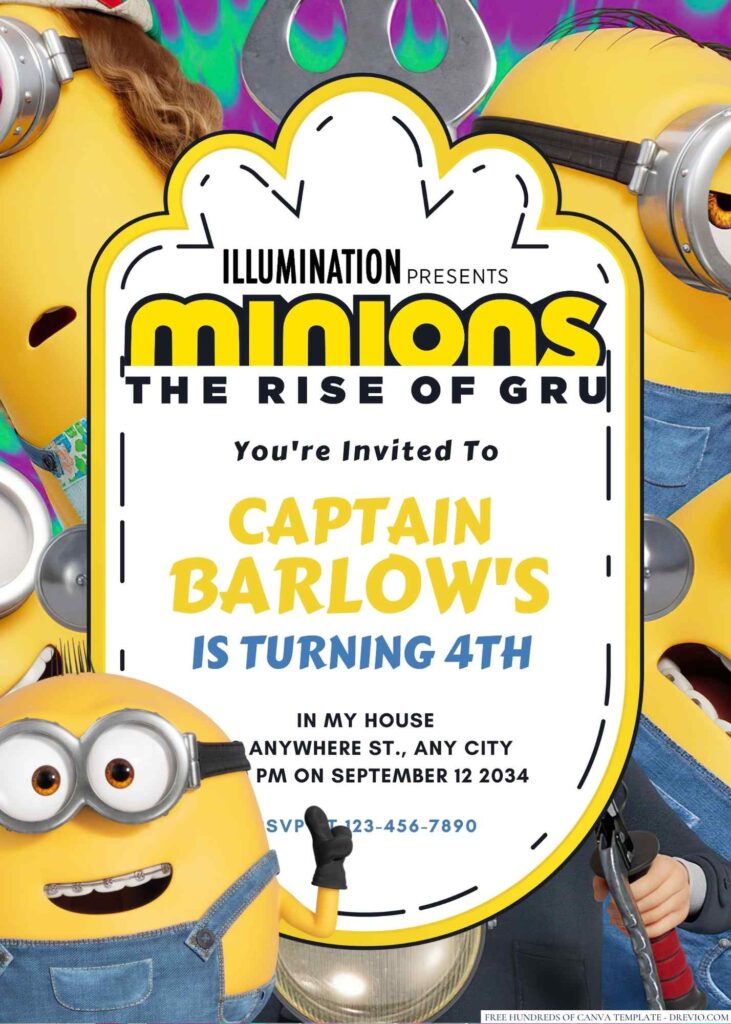 Minions The Rise Of Gru Birthday Invitation