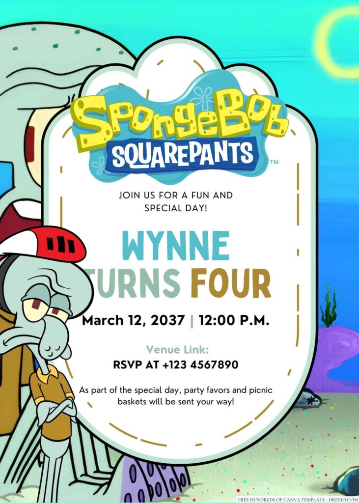 Squidward Tentacles Birthday Invitation