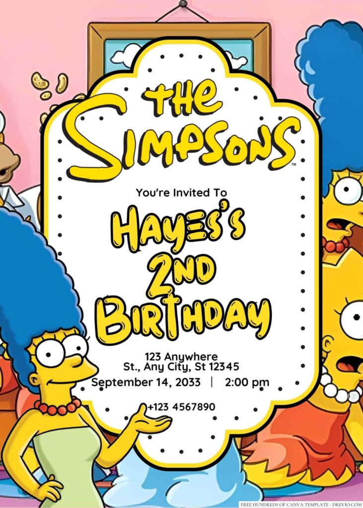 The Simpsons (Homer, Marge, Bart, Lisa, and Maggie) Birthday Invitation