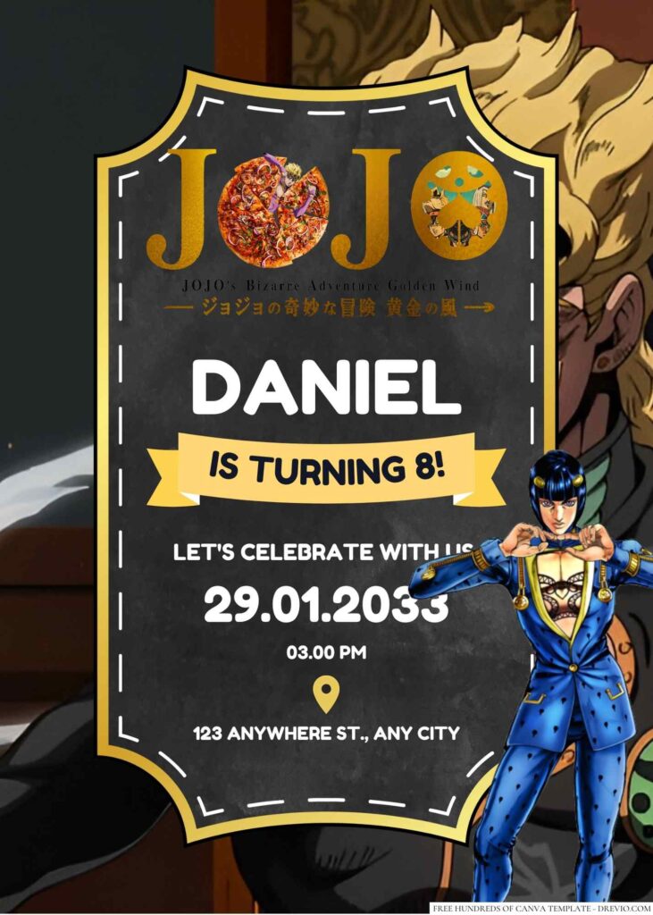 Jojo's Bizarre Adventure Golden Wind Birthday Invitation