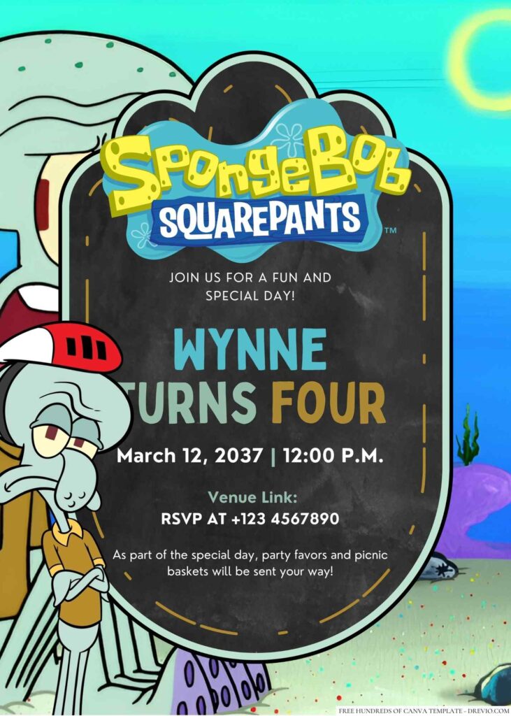 Squidward Tentacles Birthday Invitation