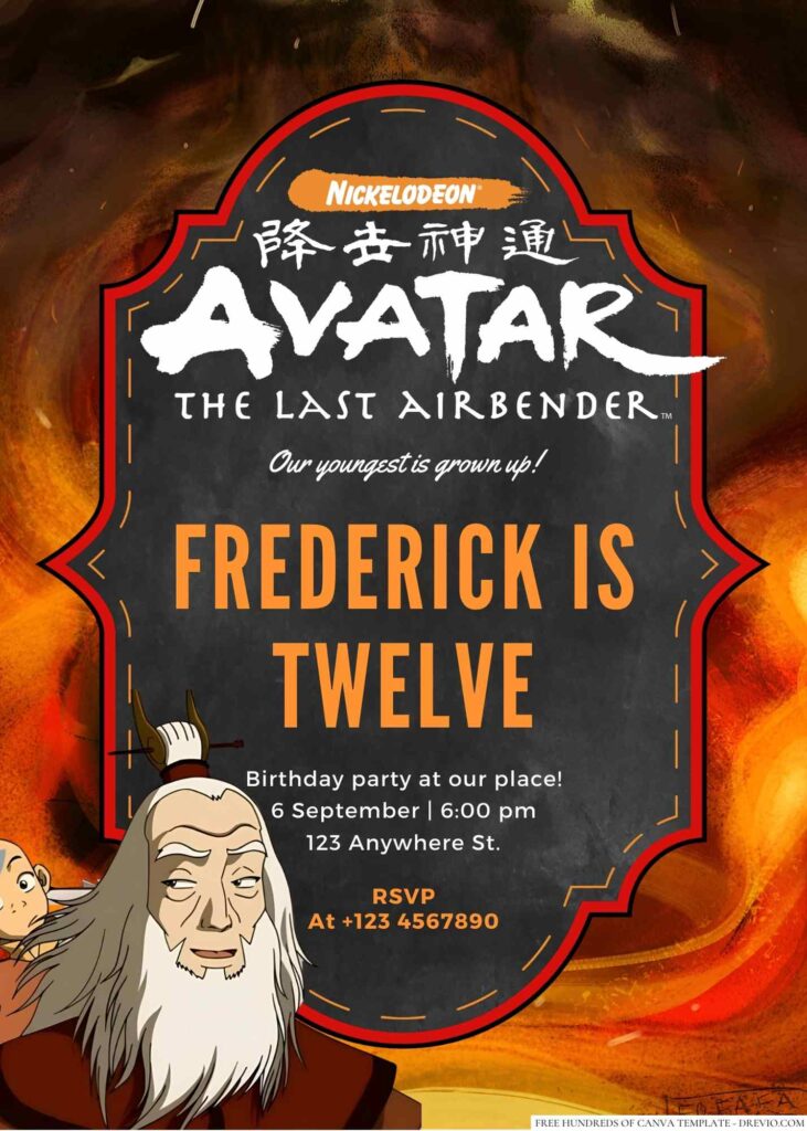 Avatar Roku (Avatar The Last Airbender) Birthday Invitation
