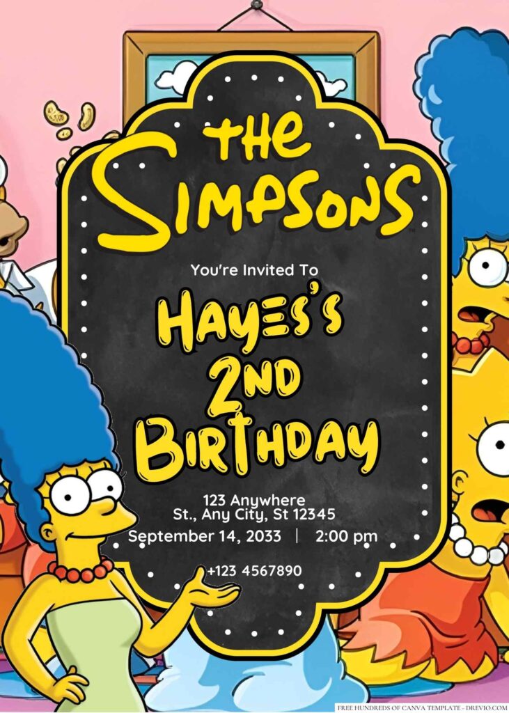 The Simpsons (Homer, Marge, Bart, Lisa, and Maggie) Birthday Invitation