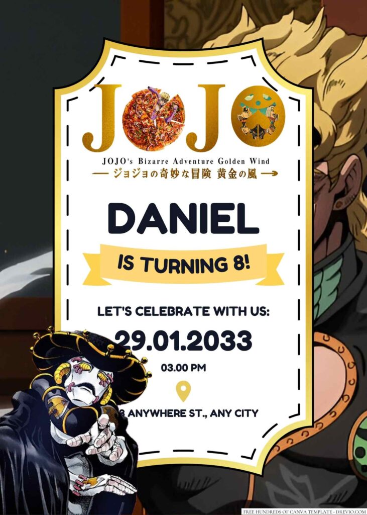 Jojo's Bizarre Adventure Golden Wind Birthday Invitation