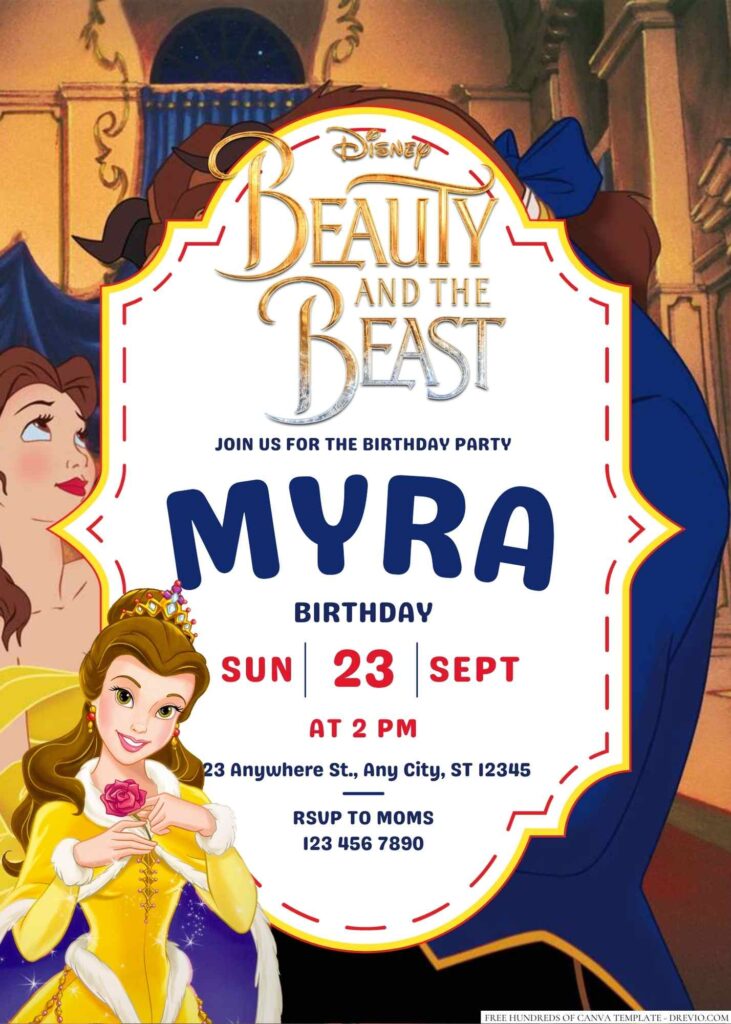 Belle (Beauty and the Beast) Birthday Invitation