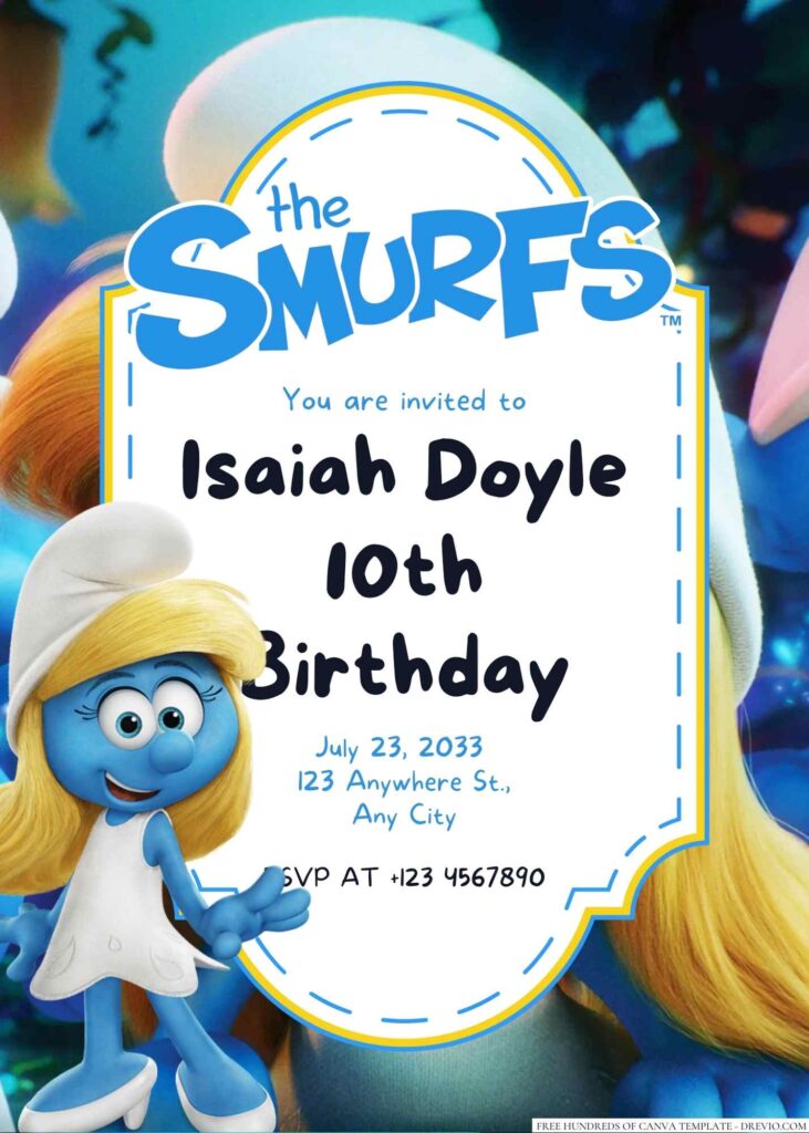 Smurfette Birthday Invitation