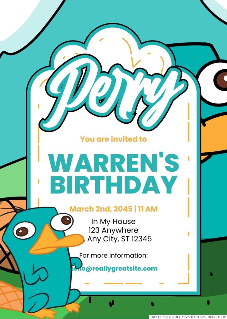Perry the Platypus Birthday Invitation