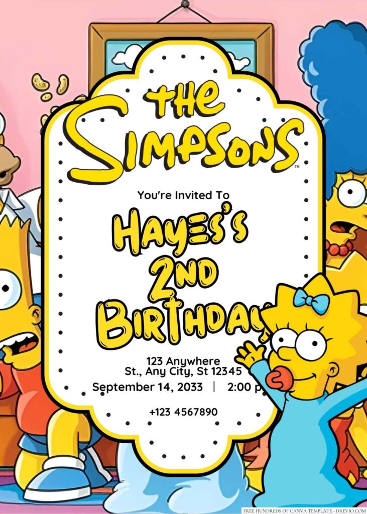 The Simpsons (Homer, Marge, Bart, Lisa, and Maggie) Birthday Invitation