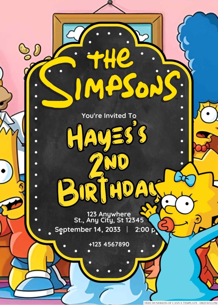 The Simpsons (Homer, Marge, Bart, Lisa, and Maggie) Birthday Invitation