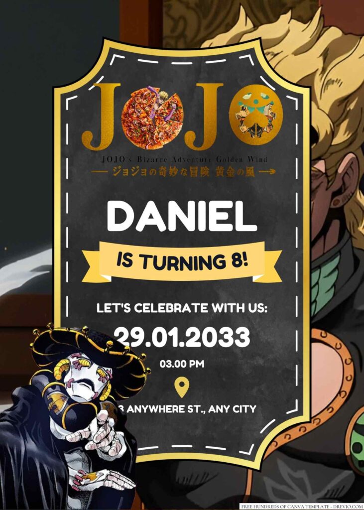 Jojo's Bizarre Adventure Golden Wind Birthday Invitation