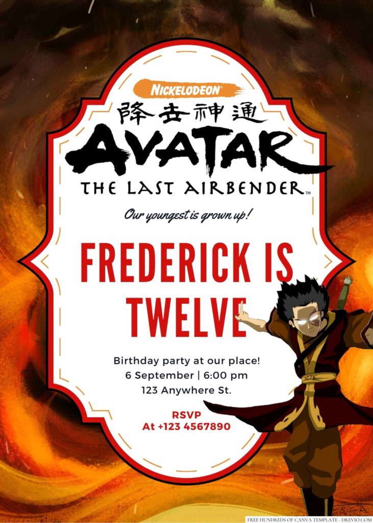 Avatar Roku (Avatar The Last Airbender) Birthday Invitation
