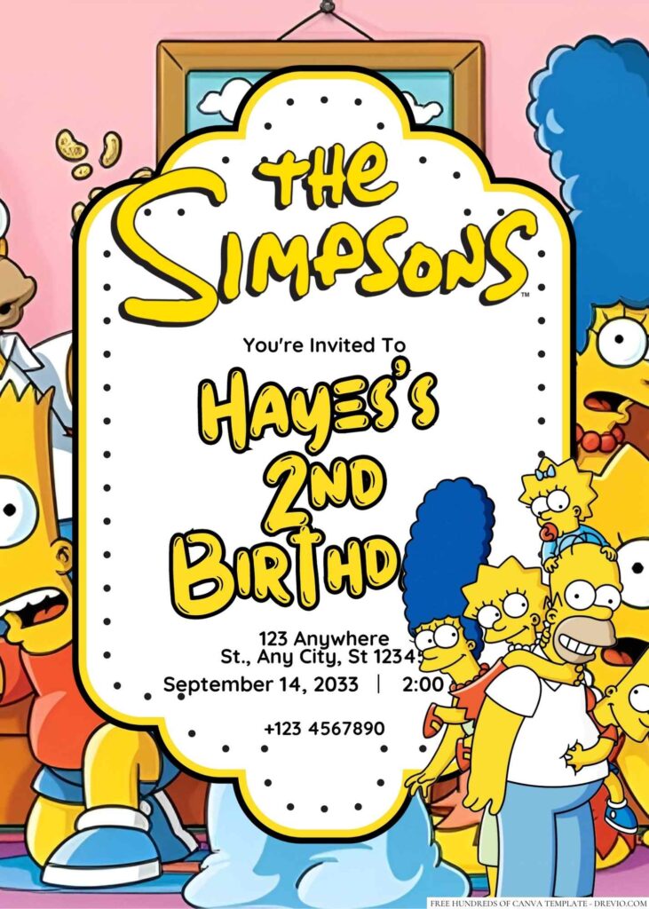 The Simpsons (Homer, Marge, Bart, Lisa, and Maggie) Birthday Invitation