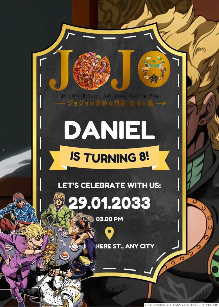 Jojo's Bizarre Adventure Golden Wind Birthday Invitation
