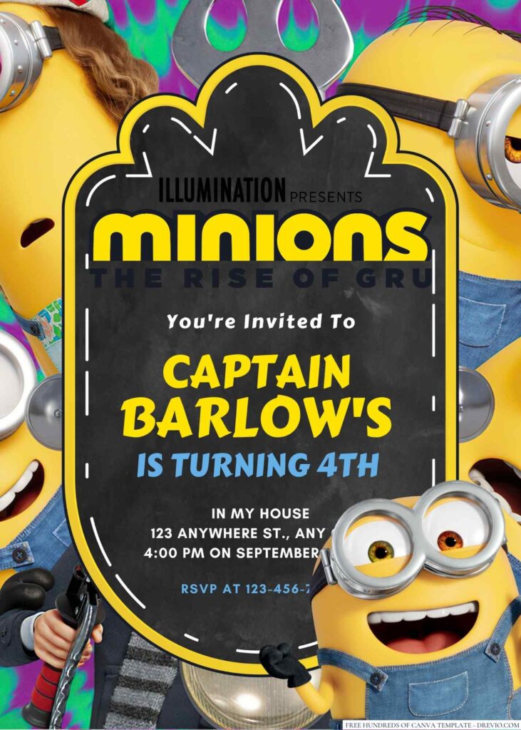 Minions The Rise Of Gru Birthday Invitation