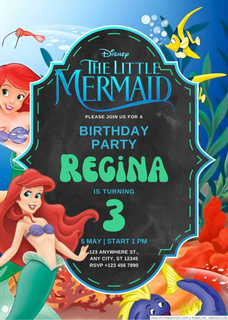 Ariel Little Mermaid Birthday Invitations