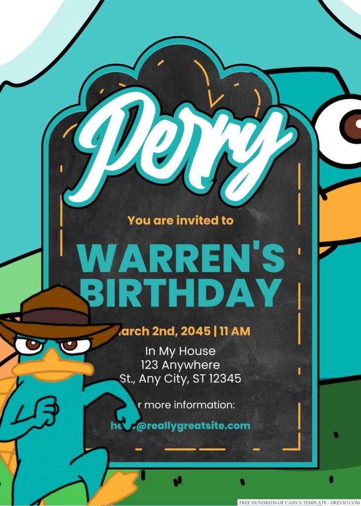 Perry the Platypus Birthday Invitation