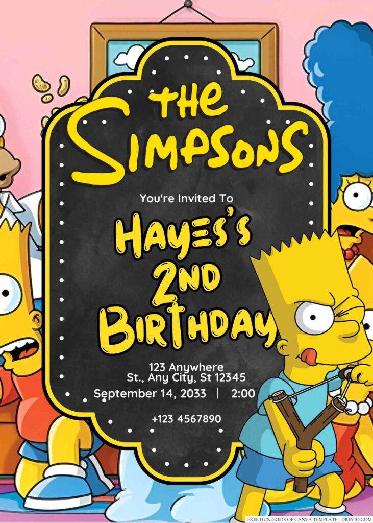 The Simpsons (Homer, Marge, Bart, Lisa, and Maggie) Birthday Invitation