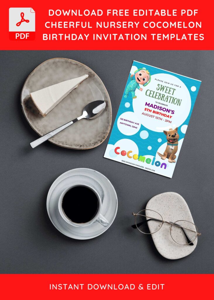 (Free Editable PDF) Cheerful Cocomelon Birthday Invitation Templates G