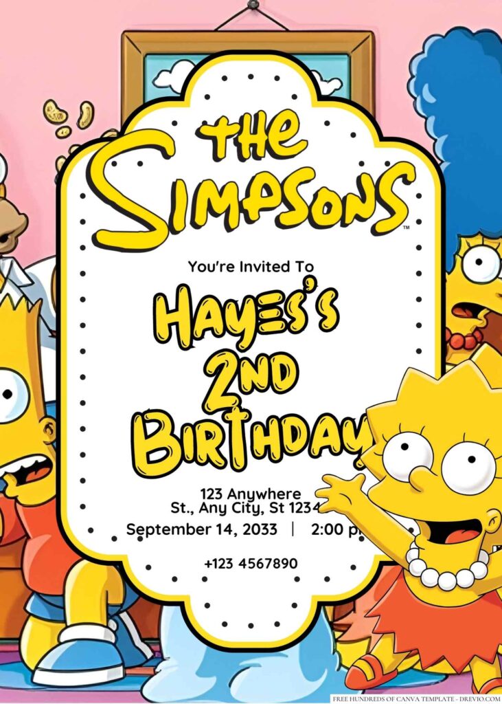 The Simpsons (Homer, Marge, Bart, Lisa, and Maggie) Birthday Invitation