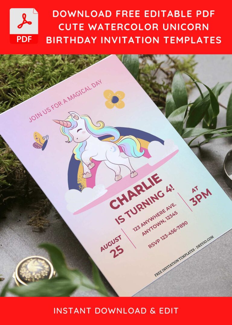 (Free Editable PDF) Beautiful Magical Unicorn Birthday Invitation Templates E