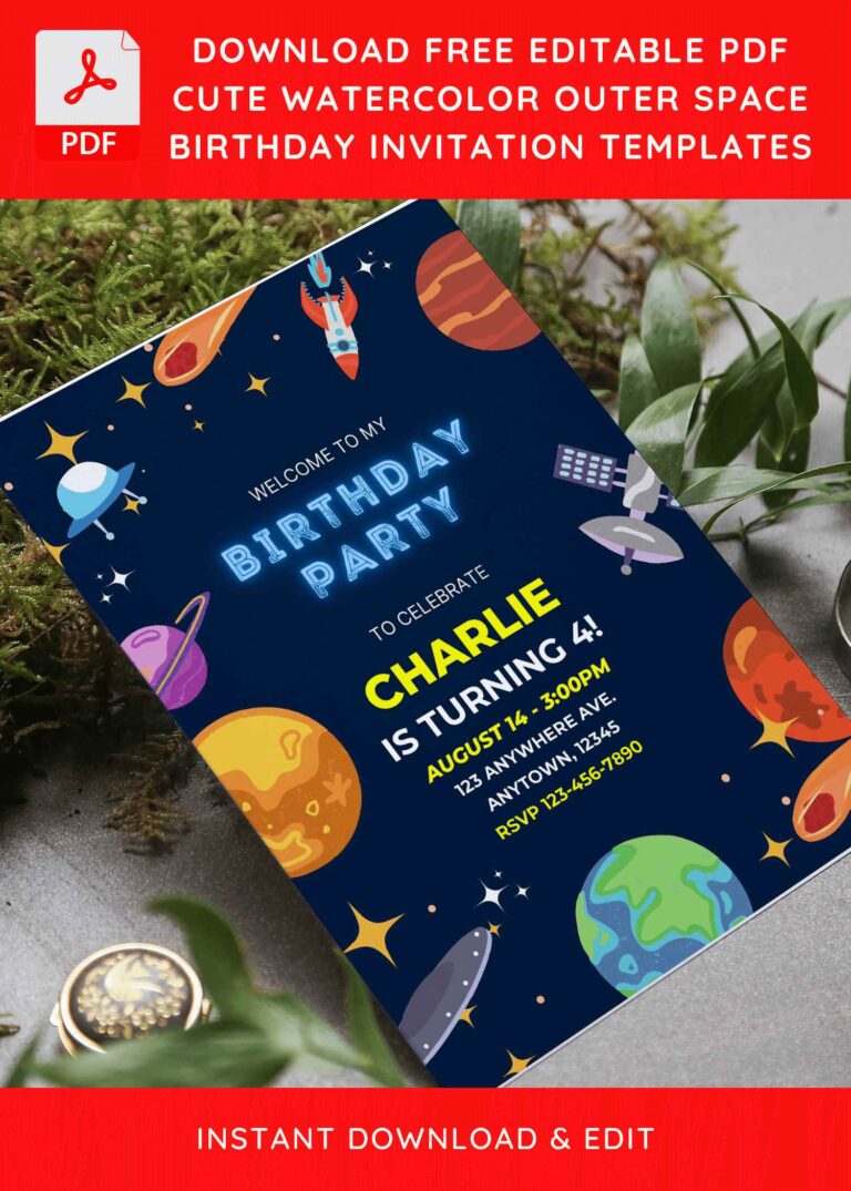 (Free Editable PDF) Adorable Space Themed Kids Birthday Invitation Templates