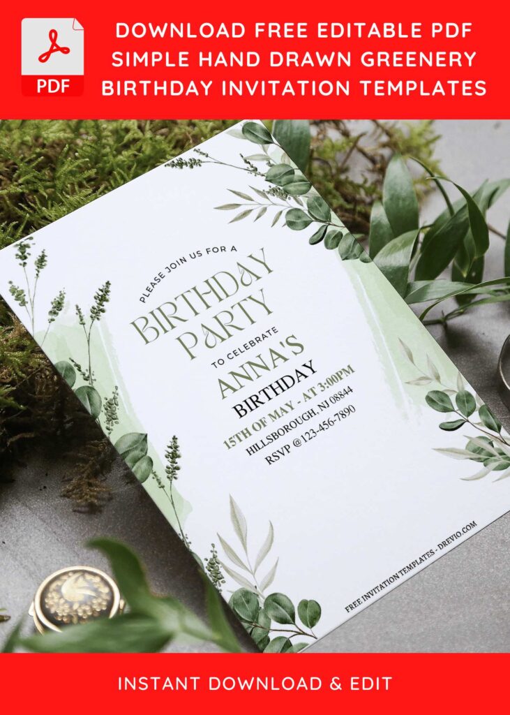 (Free Editable PDF) Dusty Bohemian Greenery Birthday Invitation Templates