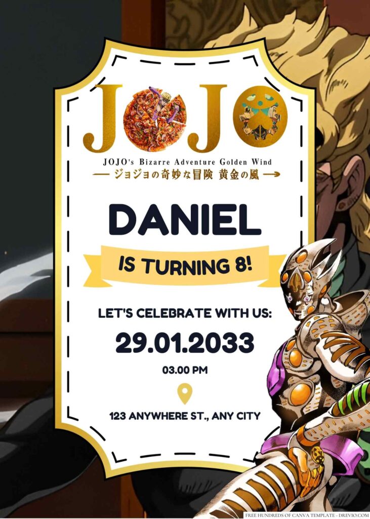 Jojo's Bizarre Adventure Golden Wind Birthday Invitation