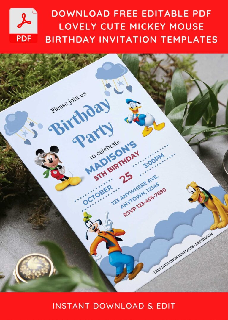 (Free Editable PDF) Lovely Cute Mickey Mouse Birthday Invitation Templates