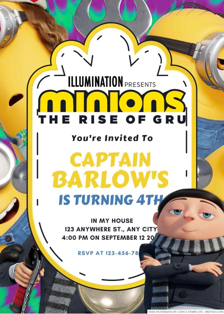 Minions The Rise Of Gru Birthday Invitation