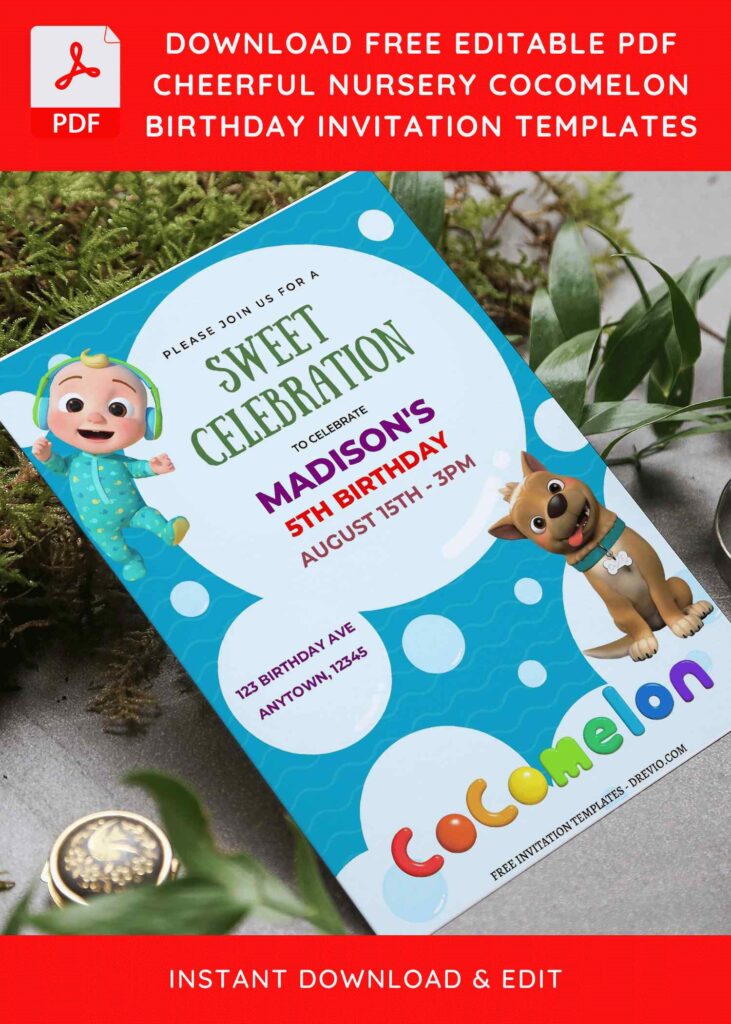 (Free Editable PDF) Cheerful Cocomelon Birthday Invitation Templates