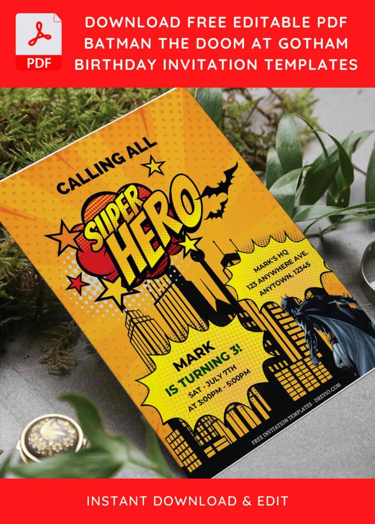 (Free Editable PDF) Batman The Doom At Gotham Birthday Invitation Templates