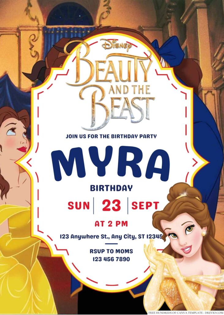 Belle (Beauty and the Beast) Birthday Invitation